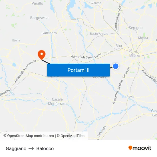 Gaggiano to Balocco map