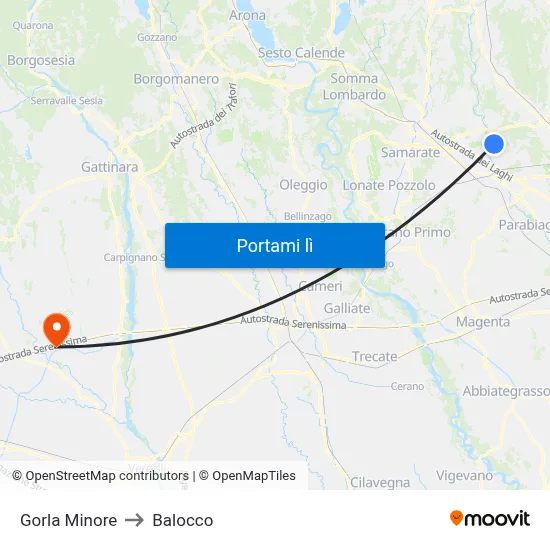 Gorla Minore to Balocco map