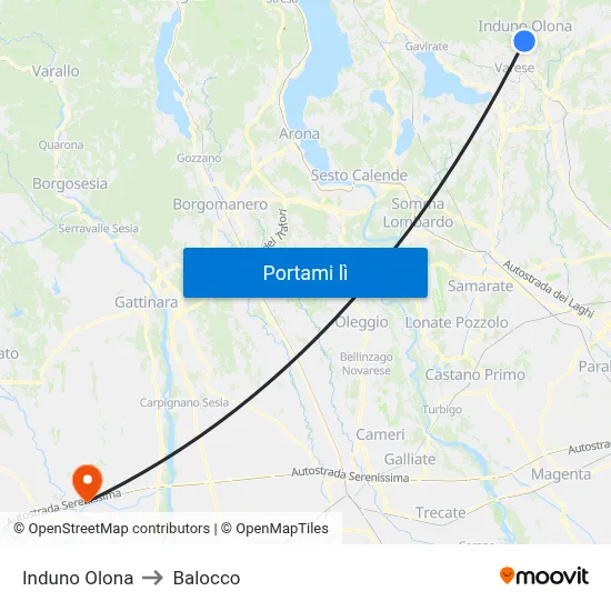 Induno Olona to Balocco map