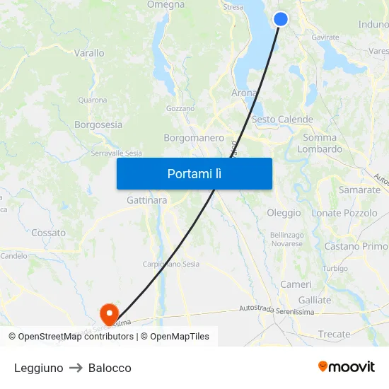 Leggiuno to Balocco map