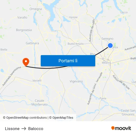 Lissone to Balocco map