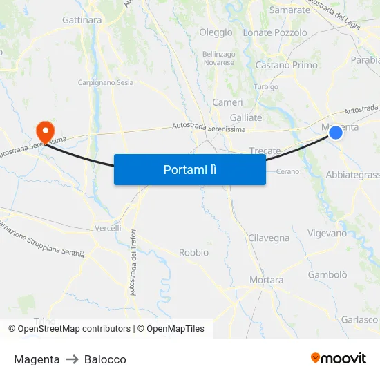 Magenta to Balocco map