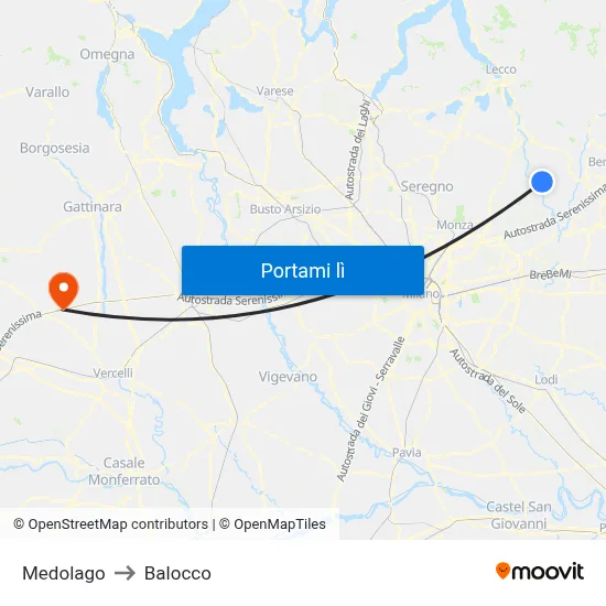 Medolago to Balocco map