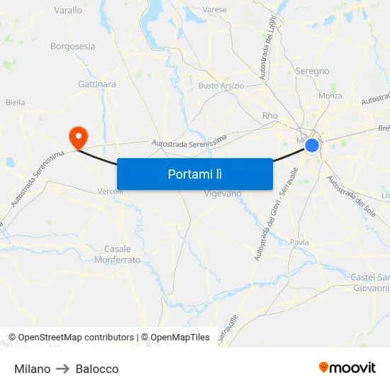 Milano to Balocco map