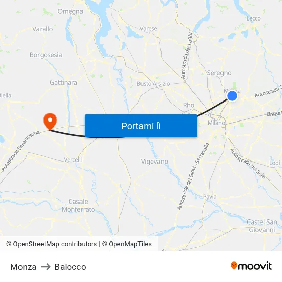 Monza to Balocco map