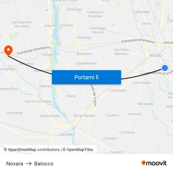 Novara to Balocco map