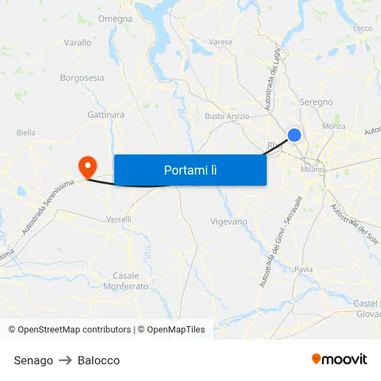 Senago to Balocco map
