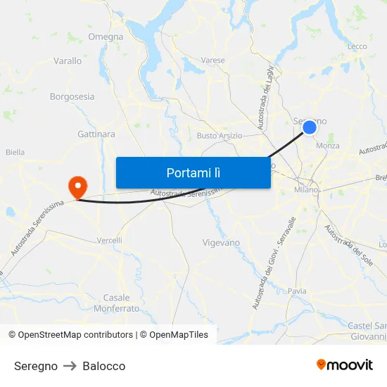 Seregno to Balocco map