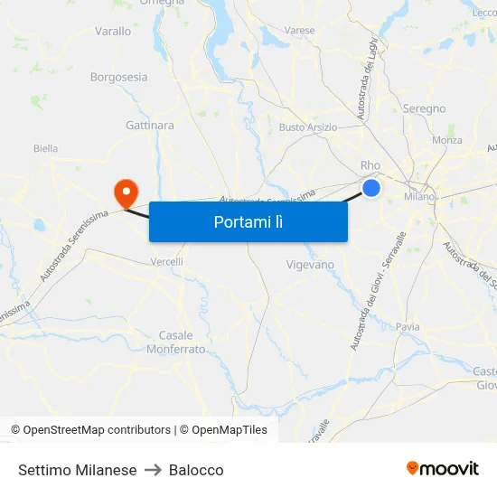 Settimo Milanese to Balocco map