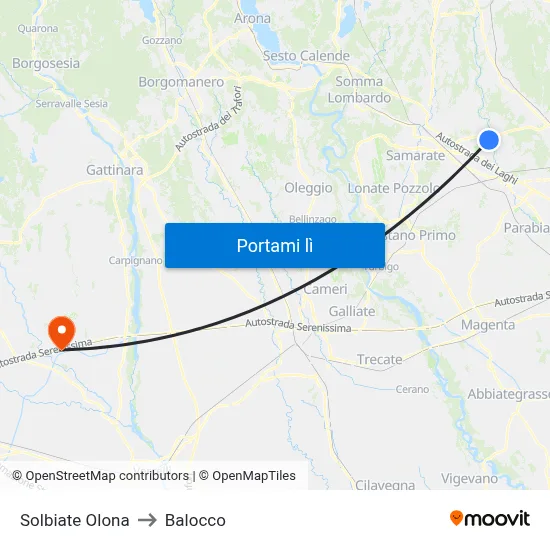 Solbiate Olona to Balocco map