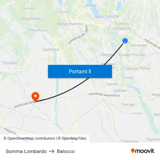 Somma Lombardo to Balocco map