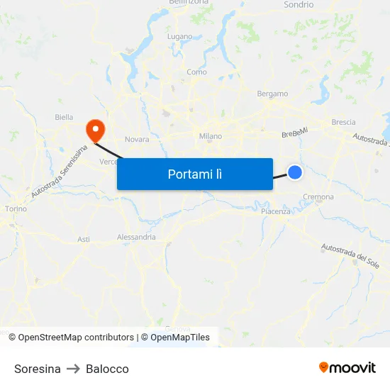 Soresina to Balocco map