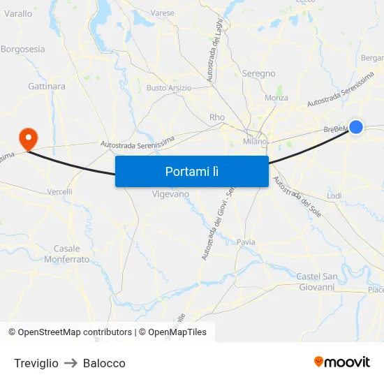 Treviglio to Balocco map