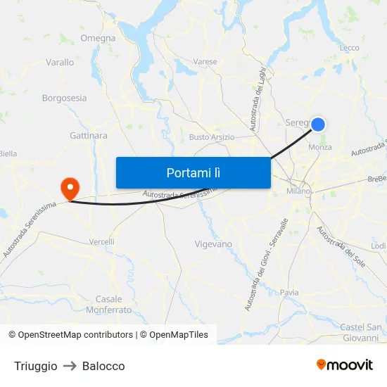 Triuggio to Balocco map