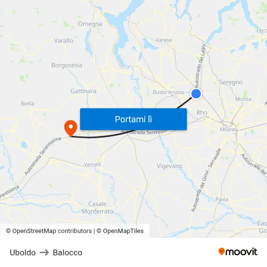 Uboldo to Balocco map