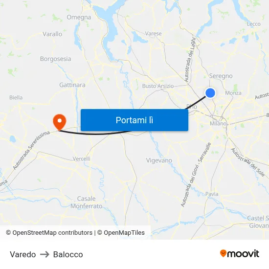 Varedo to Balocco map