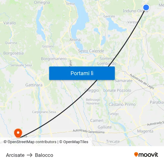Arcisate to Balocco map