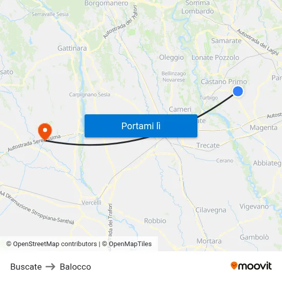 Buscate to Balocco map