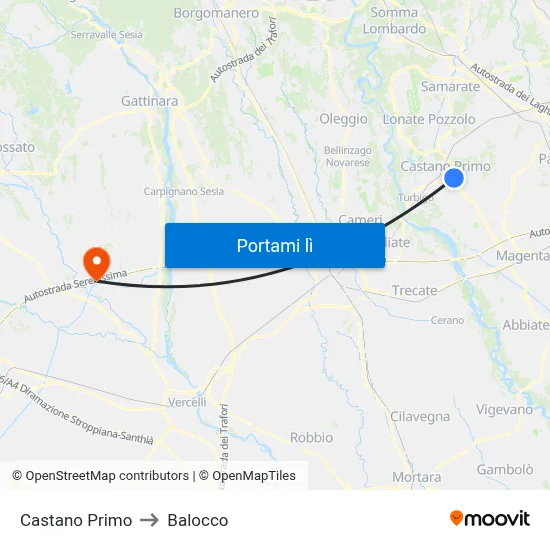 Castano Primo to Balocco map