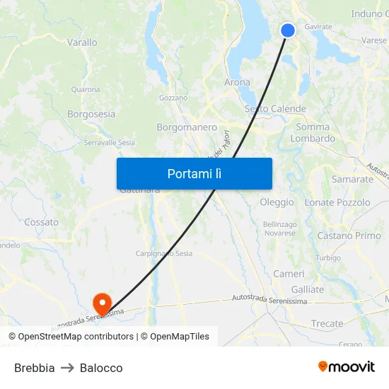 Brebbia to Balocco map