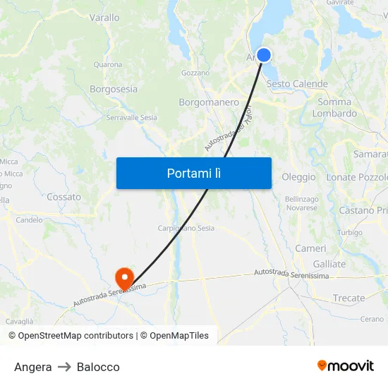 Angera to Balocco map