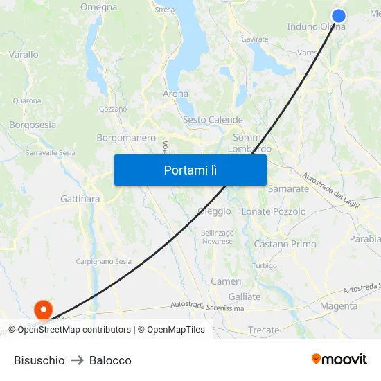 Bisuschio to Balocco map