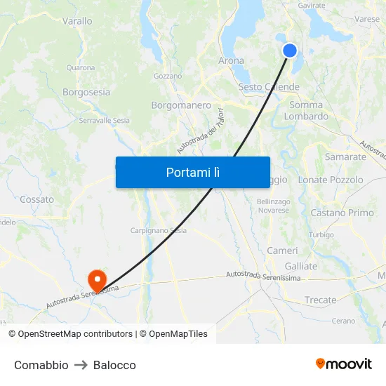 Comabbio to Balocco map