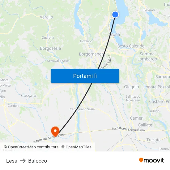 Lesa to Balocco map