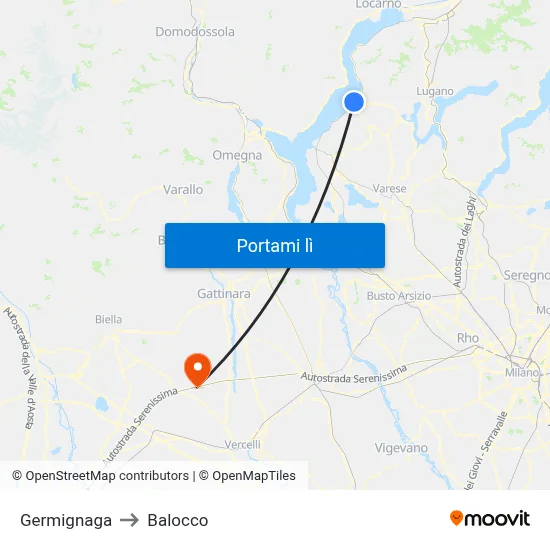 Germignaga to Balocco map