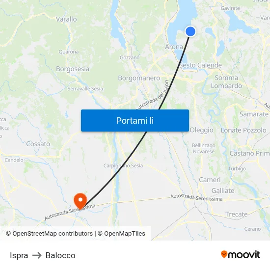 Ispra to Balocco map