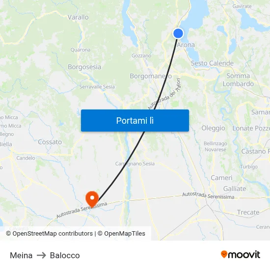 Meina to Balocco map