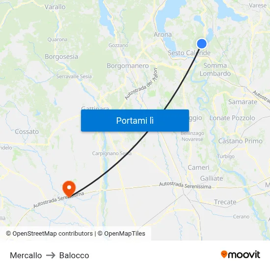 Mercallo to Balocco map