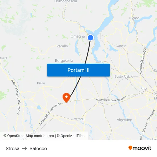 Stresa to Balocco map