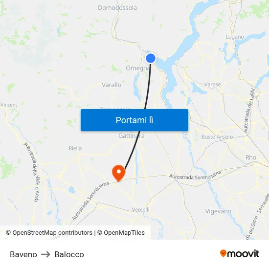Baveno to Balocco map