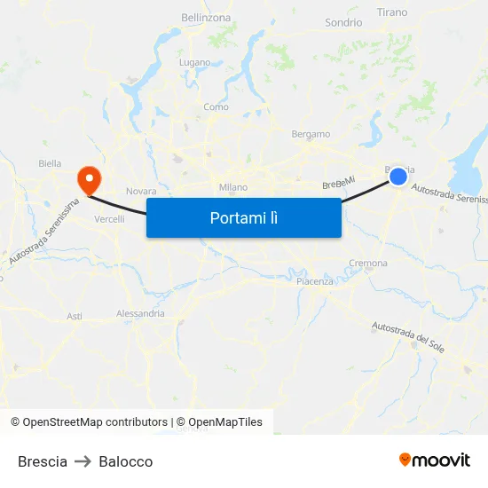 Brescia to Balocco map