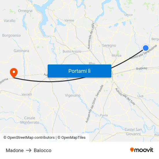 Madone to Balocco map