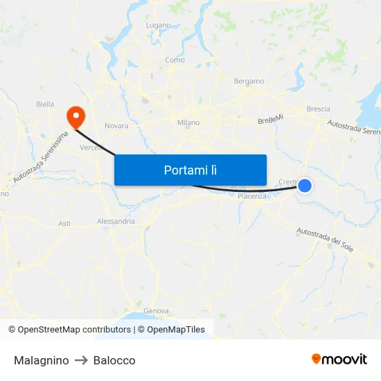 Malagnino to Balocco map