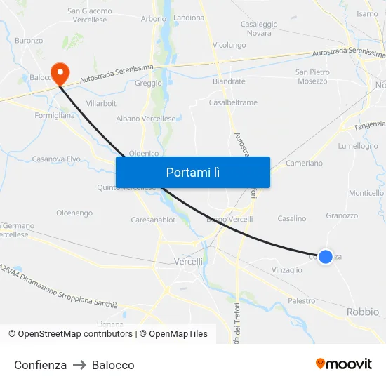 Confienza to Balocco map