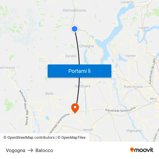 Vogogna to Balocco map