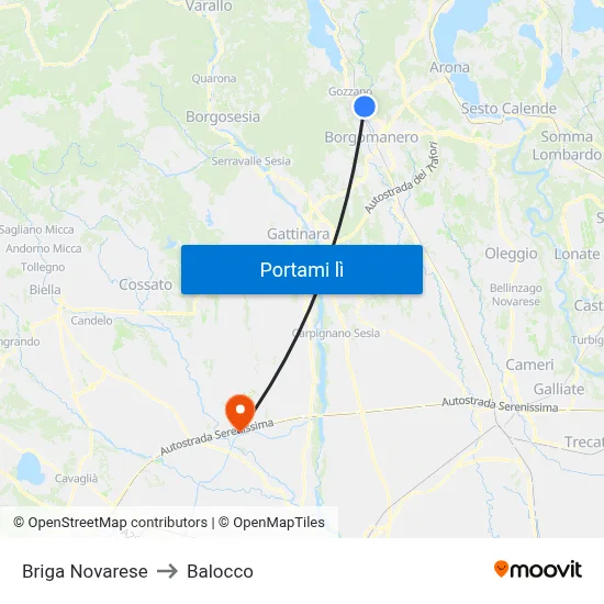 Briga Novarese to Balocco map