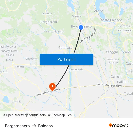 Borgomanero to Balocco map