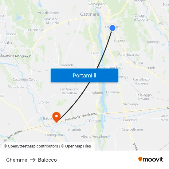 Ghemme to Balocco map
