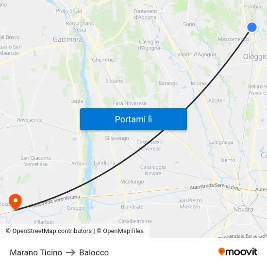 Marano Ticino to Balocco map