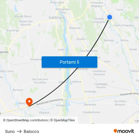 Suno to Balocco map