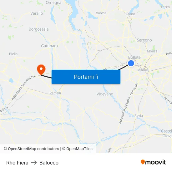 Rho Fiera to Balocco map