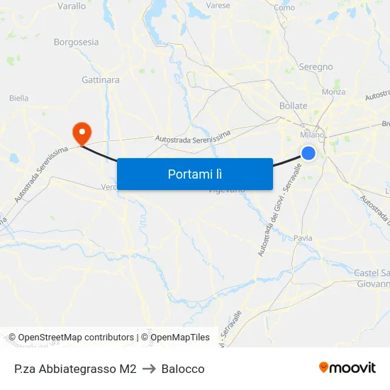 P.za Abbiategrasso M2 to Balocco map