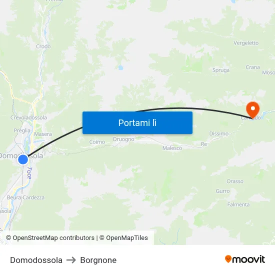 Domodossola to Borgnone map