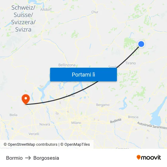 Bormio to Borgosesia map