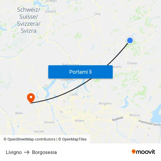 Livigno to Borgosesia map