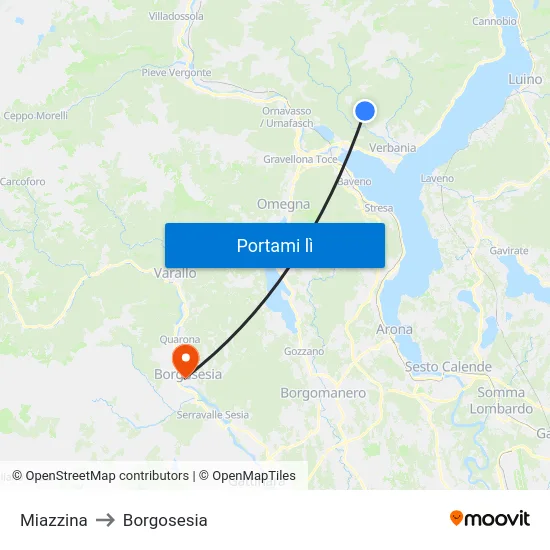 Miazzina to Borgosesia map
